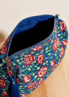 Floral Printed Quilted Zipped Pouch, Blue, large