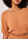 Puff Sleeve Textured Crop Top, Stone, large