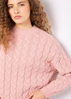 Cotton Blend Cable Knit Jumper, Pink, large