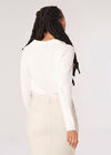 Cropped Ribbed Jersey Knit Jumper, Cream, large