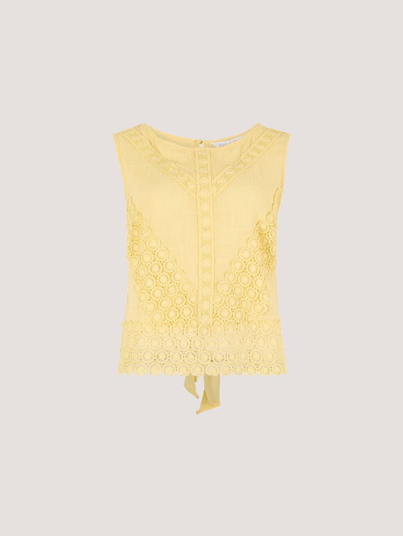 Cotton Lace Bow Top, Yellow, large