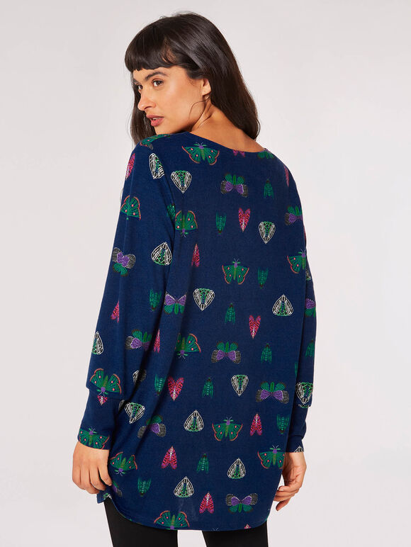 Butterfly Ruched Tunic Top, Navy, large