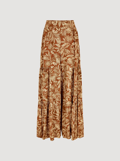 Batik Leaves Tiered Wide-Leg Trousers