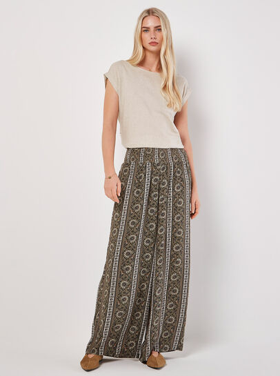 Floral Stripe Wide-Leg Woven Trousers