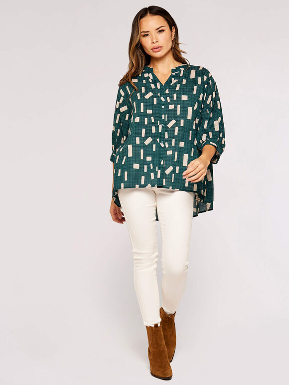 Geometric Print Oversized Blouse, Green, large