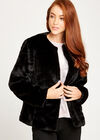 Faux Fur Two Pocket Coat, Black, large