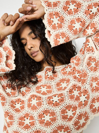 Crochet Hexagons Bell Sleeve Top