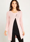 Button Detail Waffle Top, Pink, large