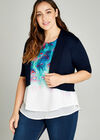 Button Sleeve Detail Knit Shrug +, Navy, large