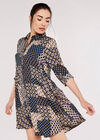 Patchwork Shirt Mini Dress, Navy, large