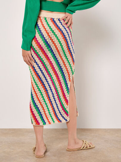 Hand Crocheted Stripe Midi Skirt