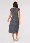 Brush Spot Milkmaid Midi Dress, Navy, large