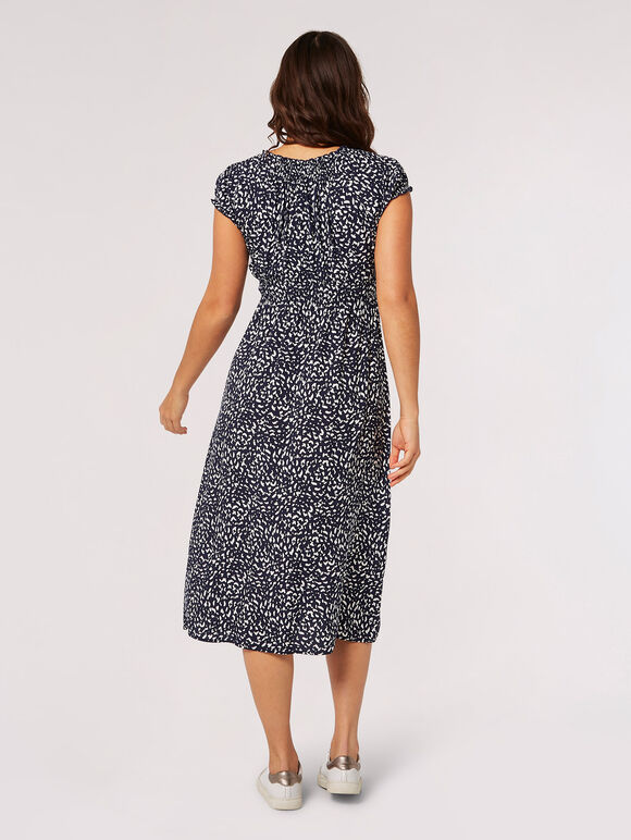 Brush Spot Milkmaid Midi Dress, Navy, large