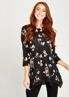 Floral Bunches Hanky Hem Tunic, Black, large