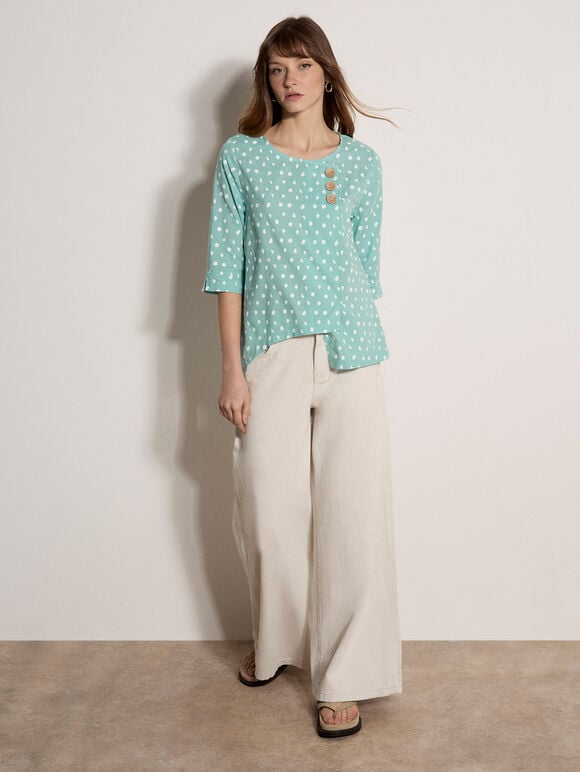 Irregular Spot Asymmetric Wrap Top, Aqua - Turquoise, large