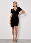Velvet Ruched Bodycon Mini Dress, Black, large