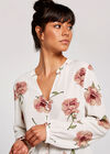 Peony Print Mandarin Collar Top, Cream, large