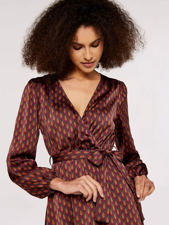 Teardrop Satin Midi Dress, Burgundy, large
