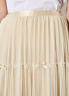 Bow Tiered Mesh Midi Skirt, Stone, large