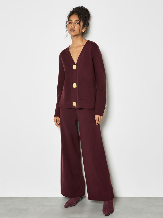 Soft Knit Wide Leg Trousers, Burgundy, large