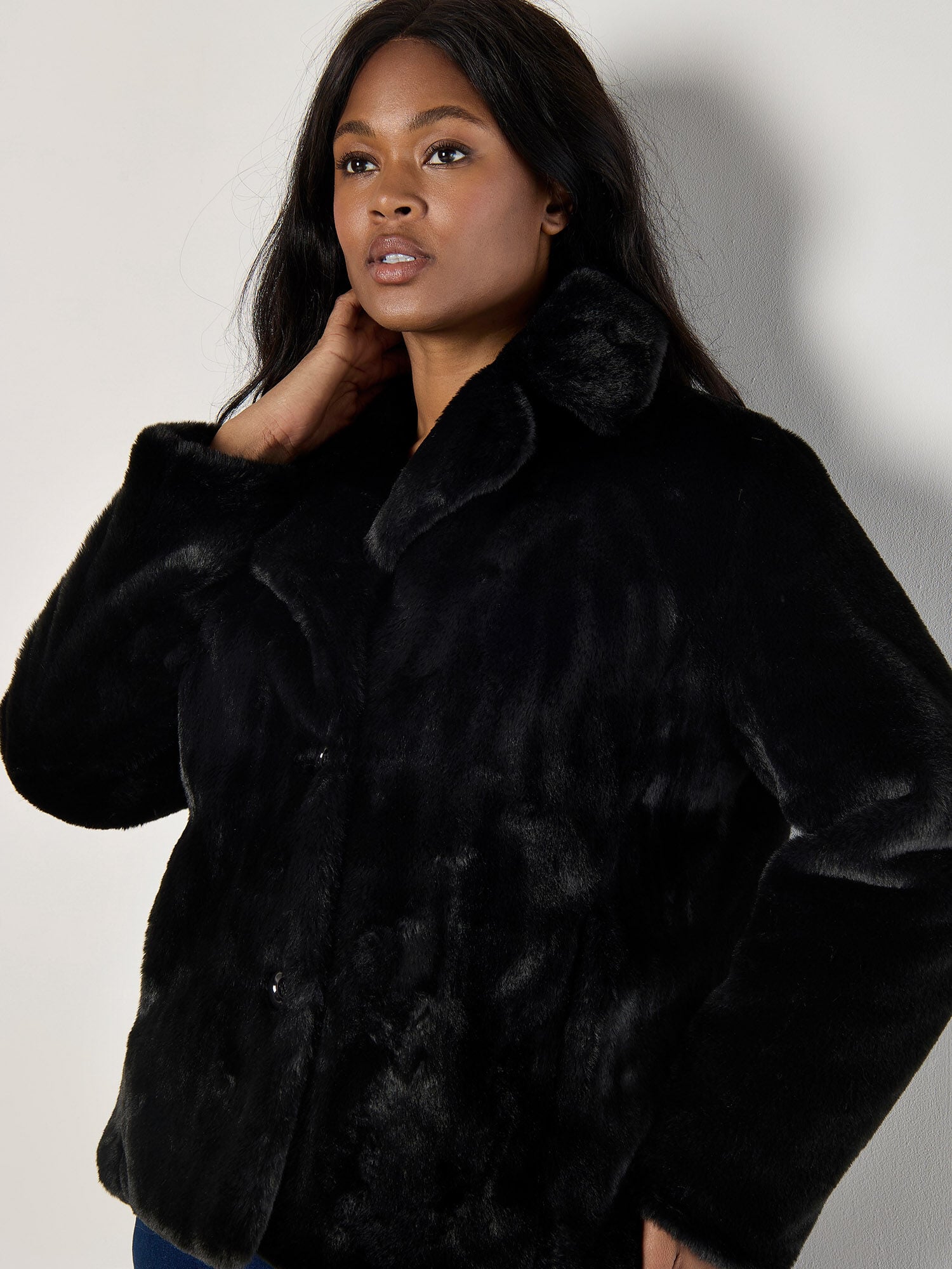 Curve Faux Fur Short Jacket | Apricot Clothing