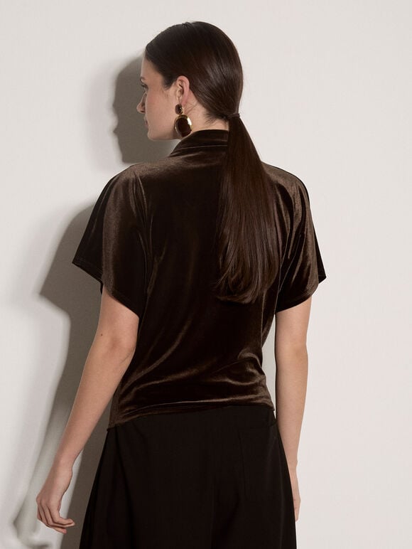 Velvet Batwing T-Shirt, Brown, large