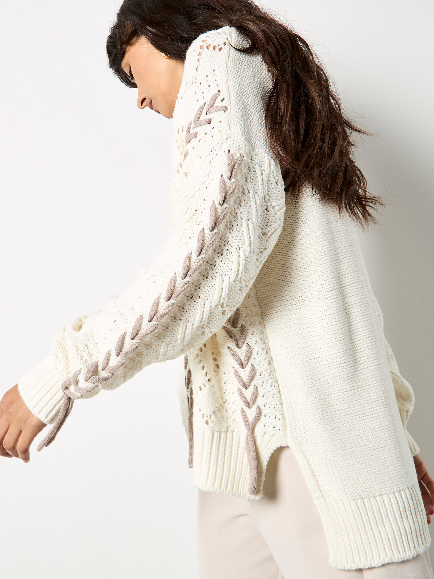 Pointelle Knit Lace Up Jumper | Apricot Clothing