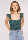 Ditsy Shirred Crop Top, Green, large