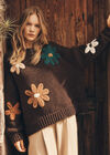 Embroidered Flower Jumper, Brown, large