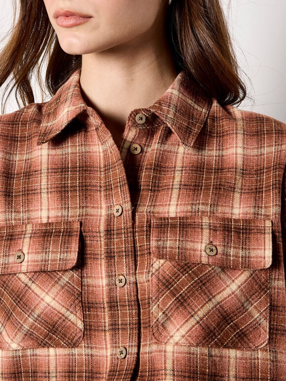 Soft Check Cropped Shirt, Pink, large