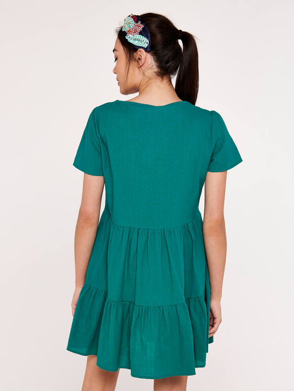 Cotton Neck Tiered Dress, Green, large