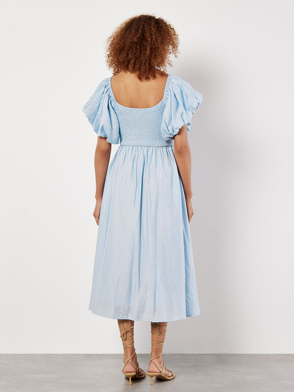 Puff Sleeve Milkmaid Midi Dress, Blue, large