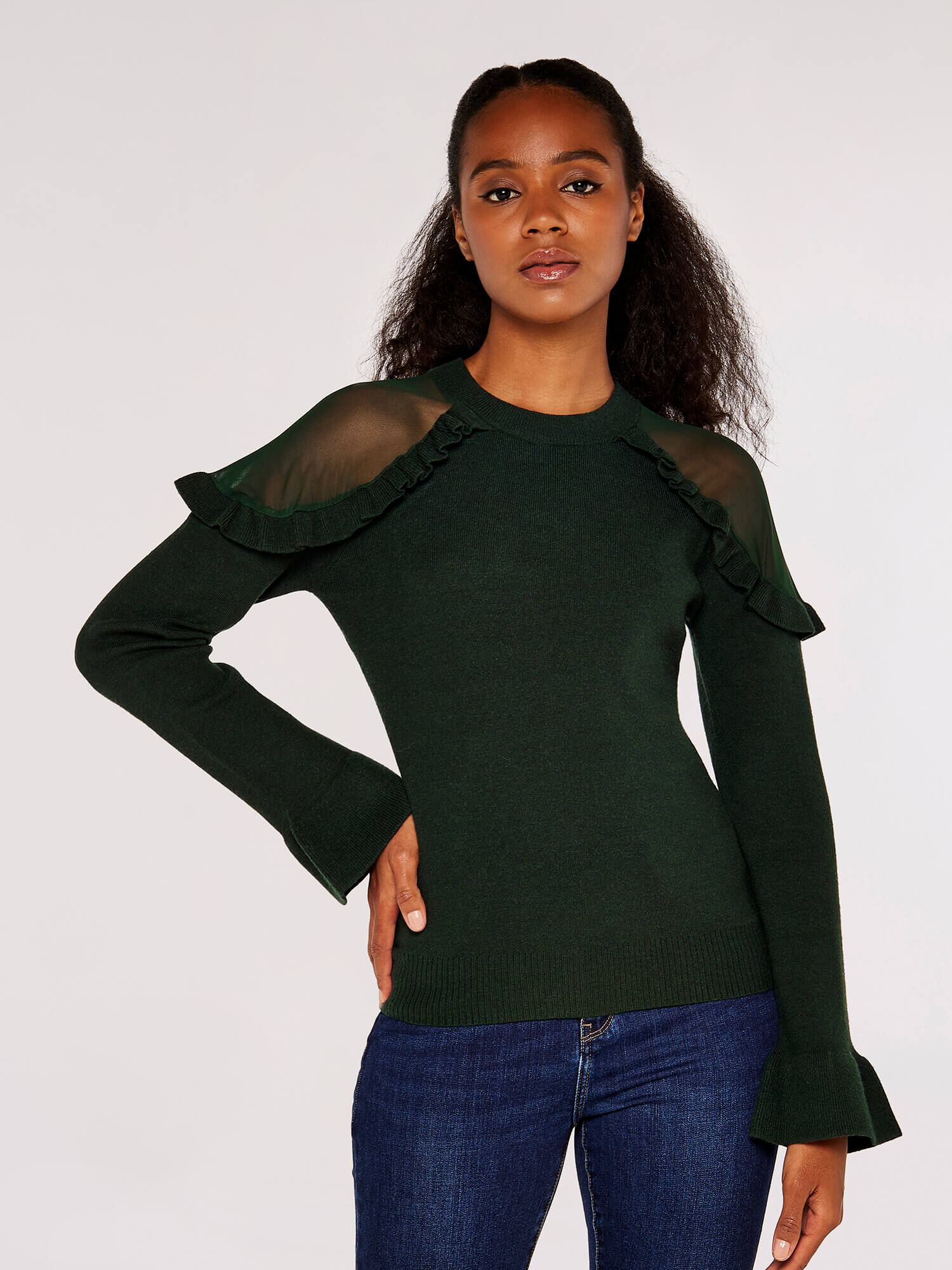 Green off shop the shoulder jumper