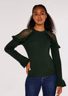 Mesh Ruffle Shoulder Jumper, Green, large