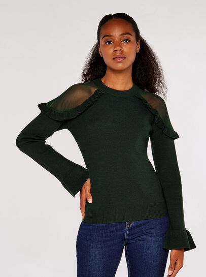 Mesh Ruffle Shoulder Jumper