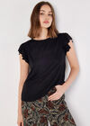 Soft Slub Ruffle Sleeve T-Shirt, Black, large