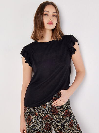 Soft Slub Ruffle Sleeve T-Shirt
