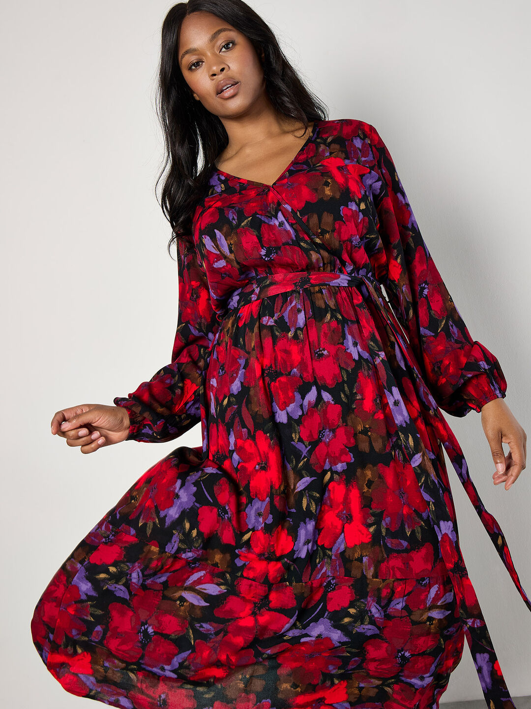 Image of Curve Floral Wrap Midaxi Dress