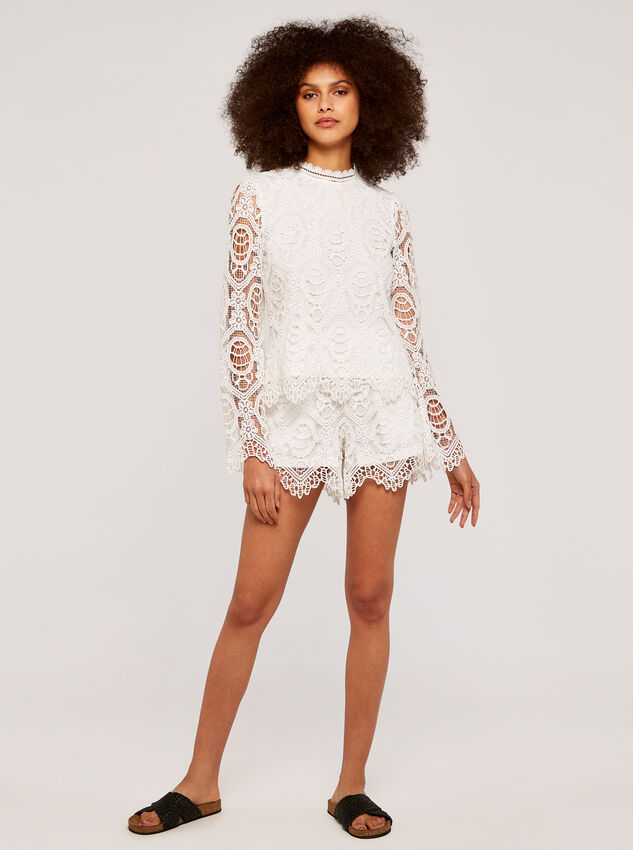 Scallop Lace Top, Cream, large