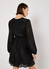 Chevron Shimmer Wrap Mini Dress, Black, large