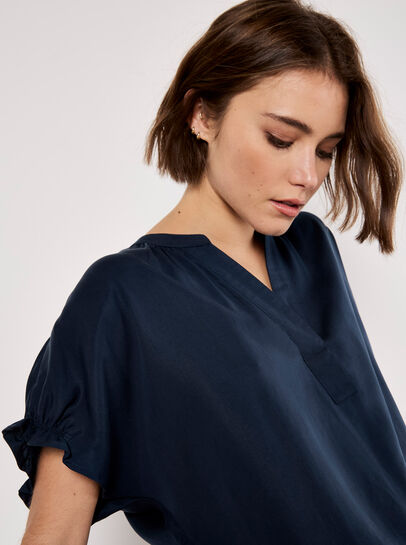 Ruffle Sleeve Woven T-Shirt