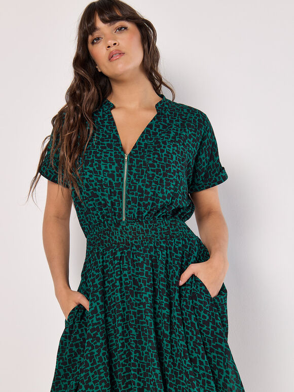 Abstract Squares Chiffon Midi Dress, Green, large