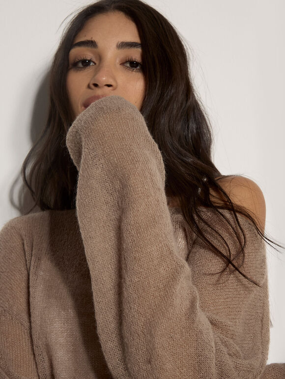 Lightweight Brushed Oversized Jumper, Camel, large