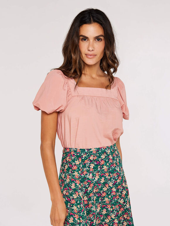 Short Sleeve Milkmaid Top, Pink, large