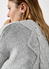Cable Waffle Knit Oversized Jumper, Grey, large