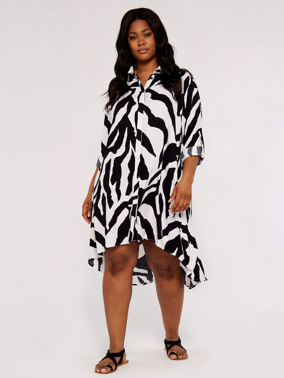 Curve Zebra Oversized Dress, White, large