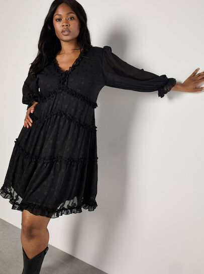Curve Jacquard Star Chiffon Mini Dress