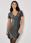 Metallic Bodycon Wrap Mini Dress, Light Grey / Silver, large