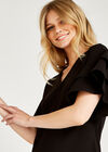Black Ruffle V-Neck Shift Dress, Black, large
