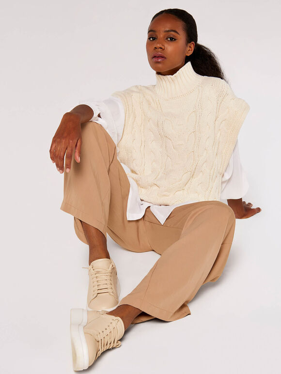 Chunky Cable Knit  Vest, Cream, large